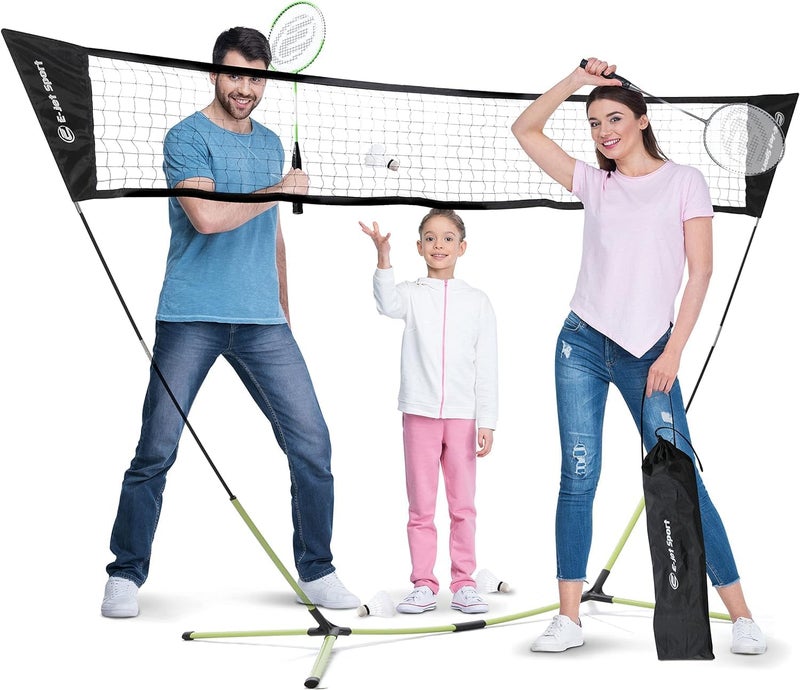 E-Jet Badminton Net Rackets Shuttlecocks Combo Set - Portable & Instant Setup (Backyard Fun, Beach Park Picnic Outdoor Games) - Image 1